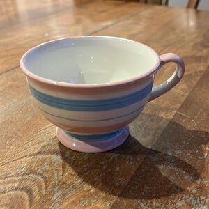 Anthropologie footed Striped Teacup/Mug pink/white/blue